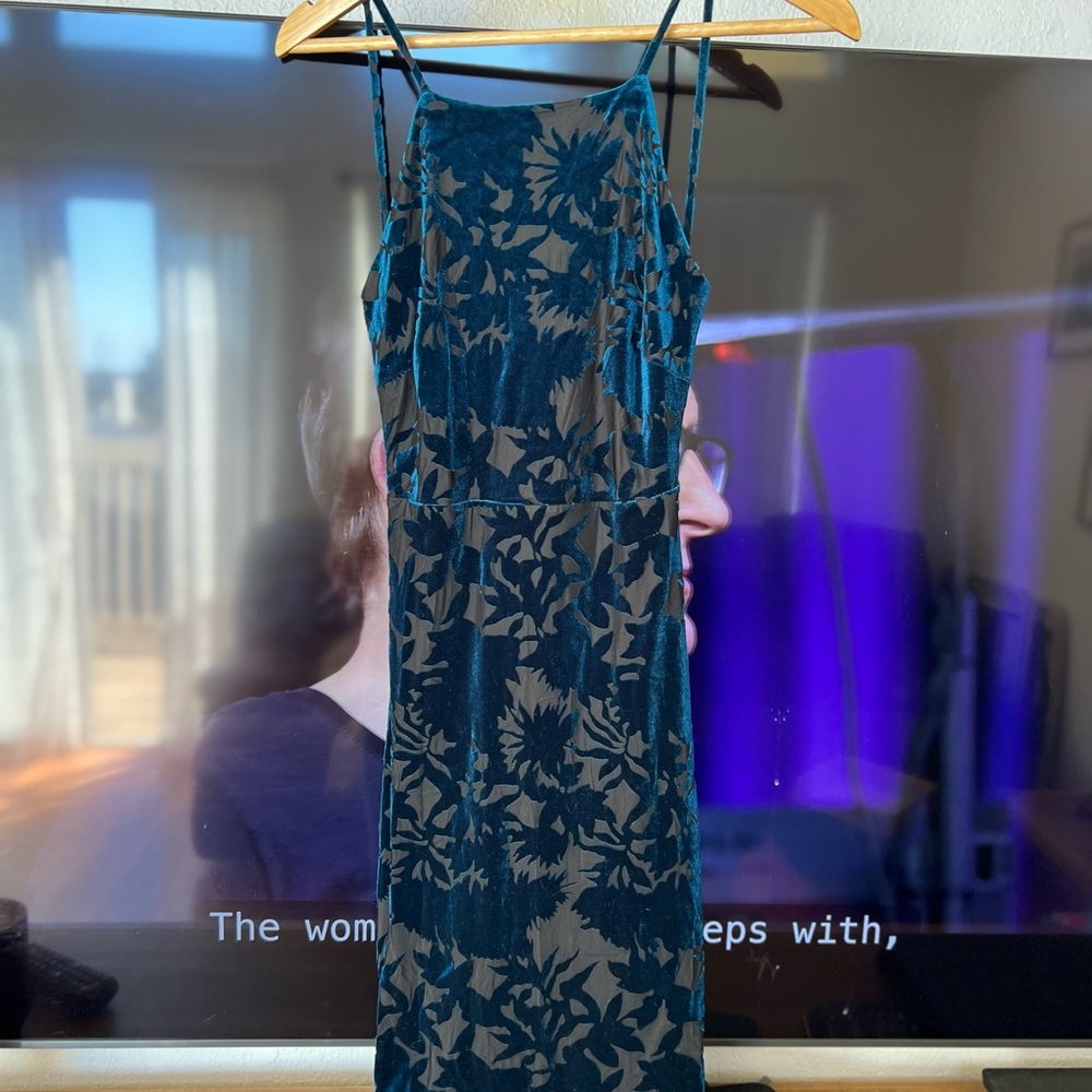 Joe & Elle Teal Floral Velvet Slip Dress - Women